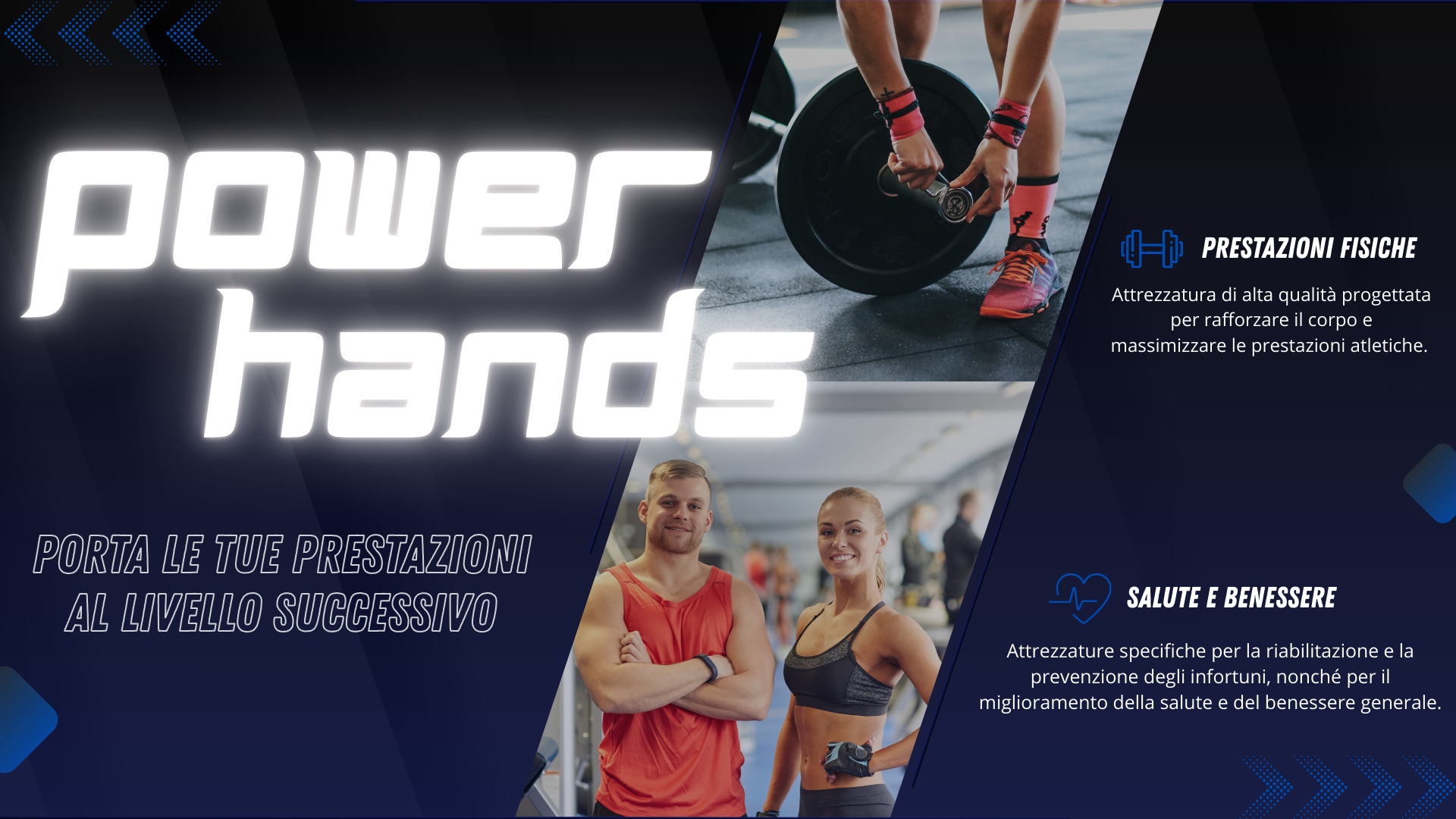 “Power Hands – Attrezzatura per la riabilitazione di mano, polso e avambraccio, allenamento funzionale, forza di presa e miglioramento delle prestazioni sportive. Immagine promozionale su salute, benessere e potenziamento muscolare.”